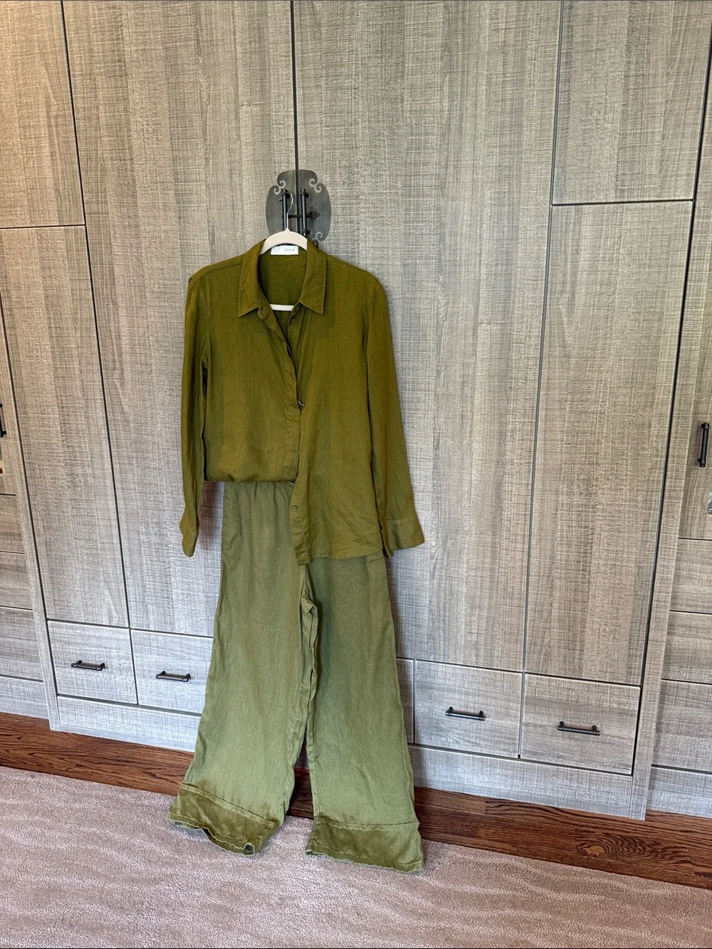 Zara 100% Linen  Button-Up Top and Wide Leg Pants Set